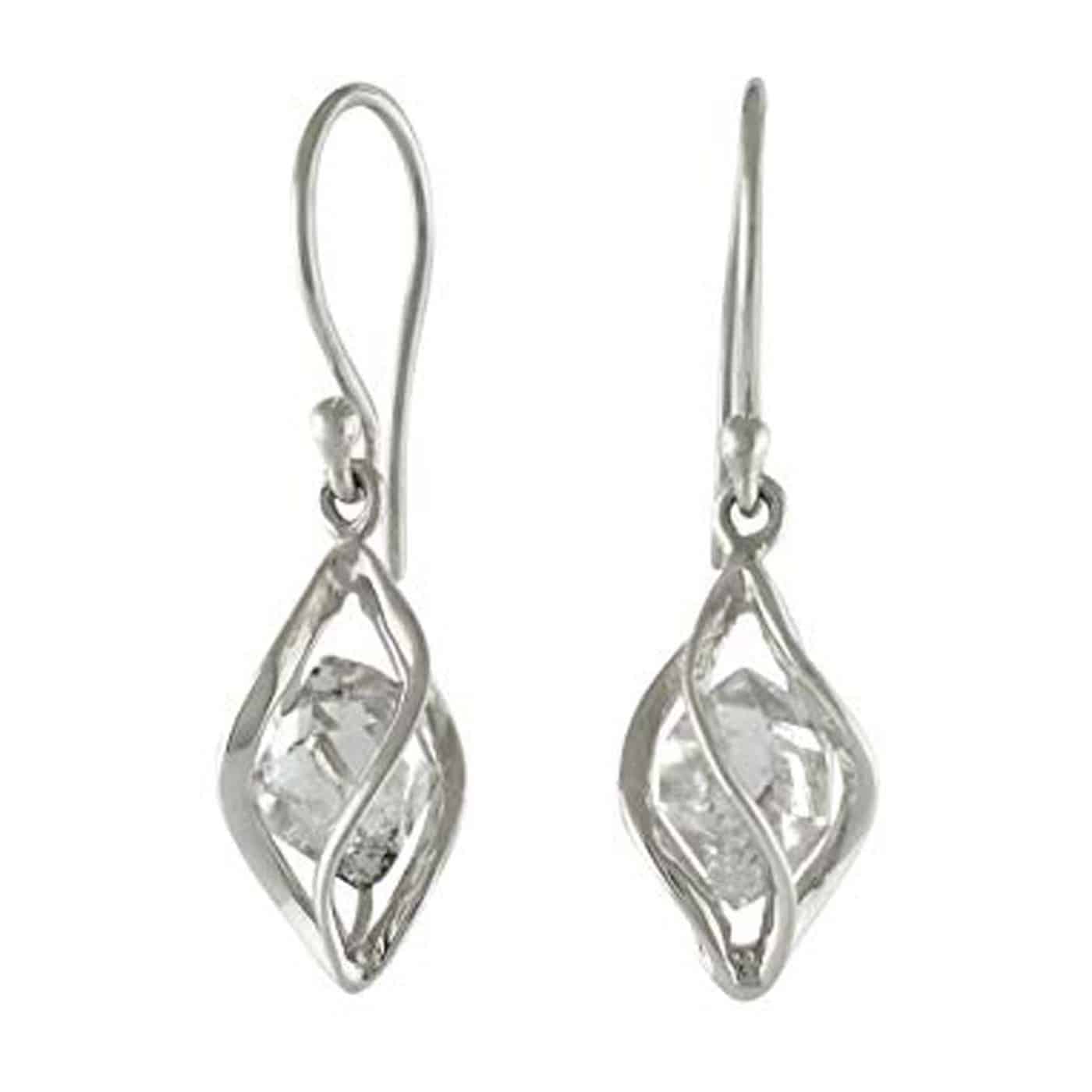 Starborn Sterling Silver Cage Set Natural Herkimer Diamond Quartz Earrings