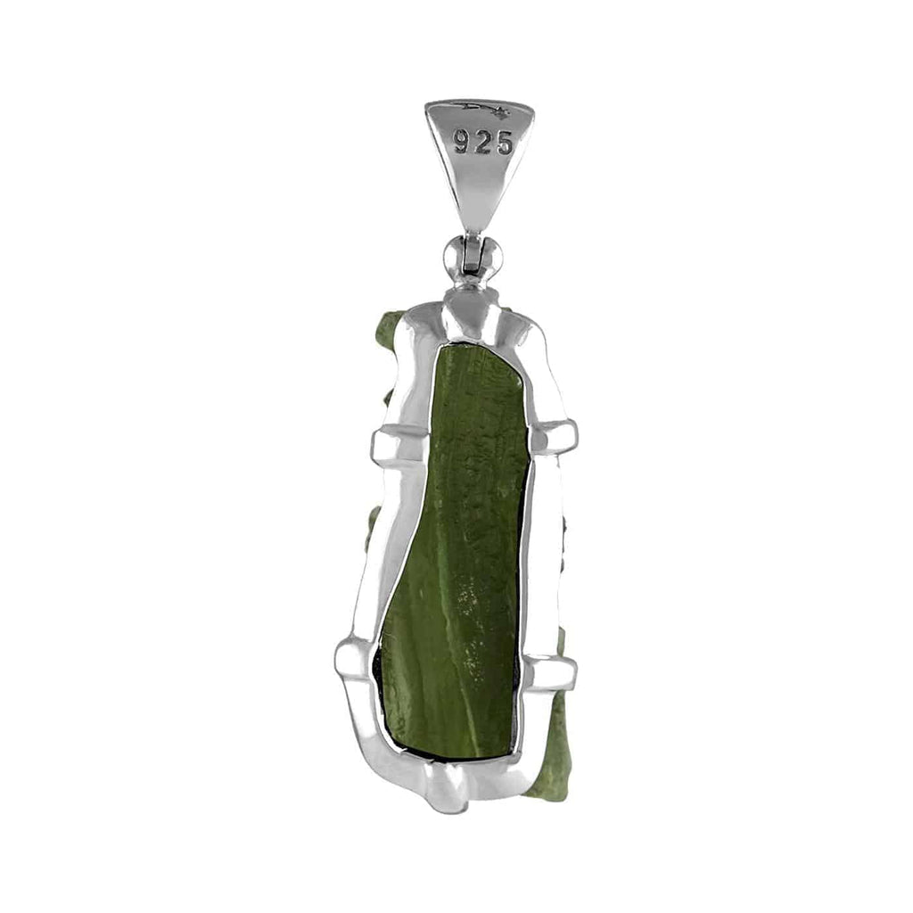 Starborn Natural Elongated Moldavite Drop Pendant in Sterling Silver