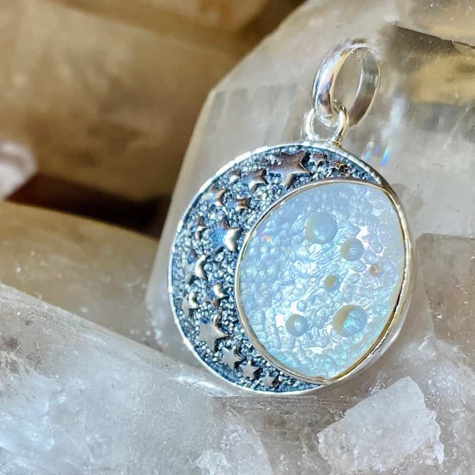 Starborn Mother of Pearl Crescent Moon Pendant in Sterling Silver