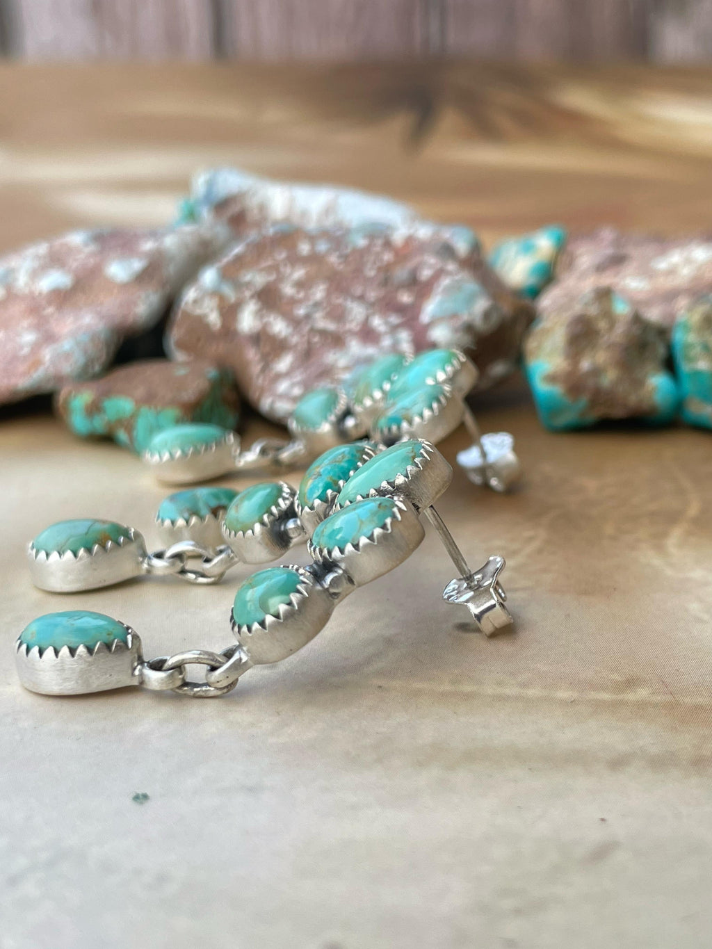 Handmade Sterling Silver Naja post earring, Options-Paloma turquoise, Sonoran mountain, Dahlia rose, MojaveTurquoise, Signed Nizhoni