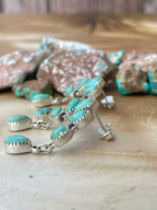 Handmade Sterling Silver Naja post earring, Options-Paloma turquoise, Sonoran mountain, Dahlia rose, MojaveTurquoise, Signed Nizhoni