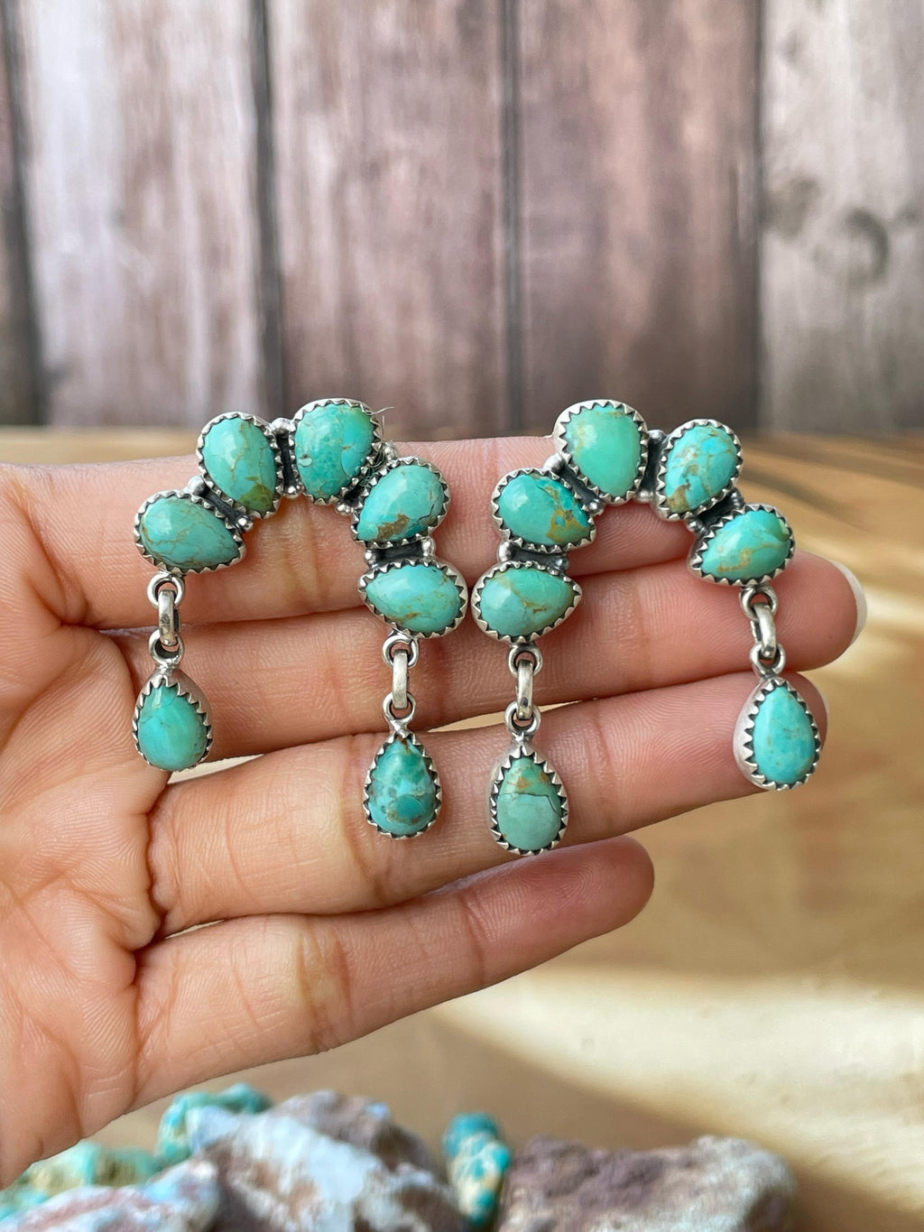 Handmade Sterling Silver Naja post earring, Options-Paloma turquoise, Sonoran mountain, Dahlia rose, MojaveTurquoise, Signed Nizhoni