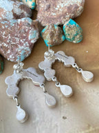 Handmade Sterling Silver Naja post earring, Options-Paloma turquoise, Sonoran mountain, Dahlia rose, MojaveTurquoise, Signed Nizhoni