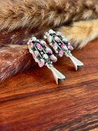 Handmade Sterling Silver Cotton Candy Post Studs Squash Blossom Earrings Signed Nizhoni