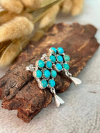 Handmade Sterling Silver Kingman Turquoise Post Studs Squash Blossom Earrings Signed Nizhoni