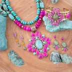 Barcelona Pink Agate and Blue Turquoise Statement Cuff Bracelet