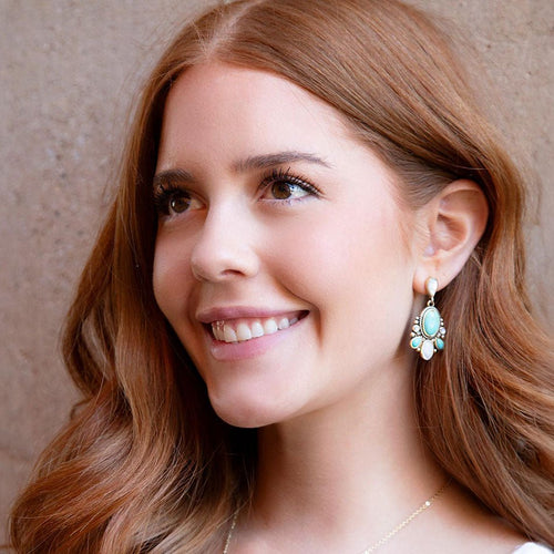 Barcelona Turquoise and Mother of Pearl Post Drop Earrings