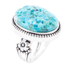 Carved Blue Turquoise and Sterling Silver Cocktail Ring