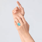 Carved Blue Turquoise and Sterling Silver Cocktail Ring