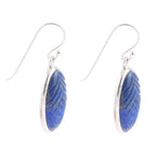 Carved Blue Lapis Sterling Silver Drop Earrings