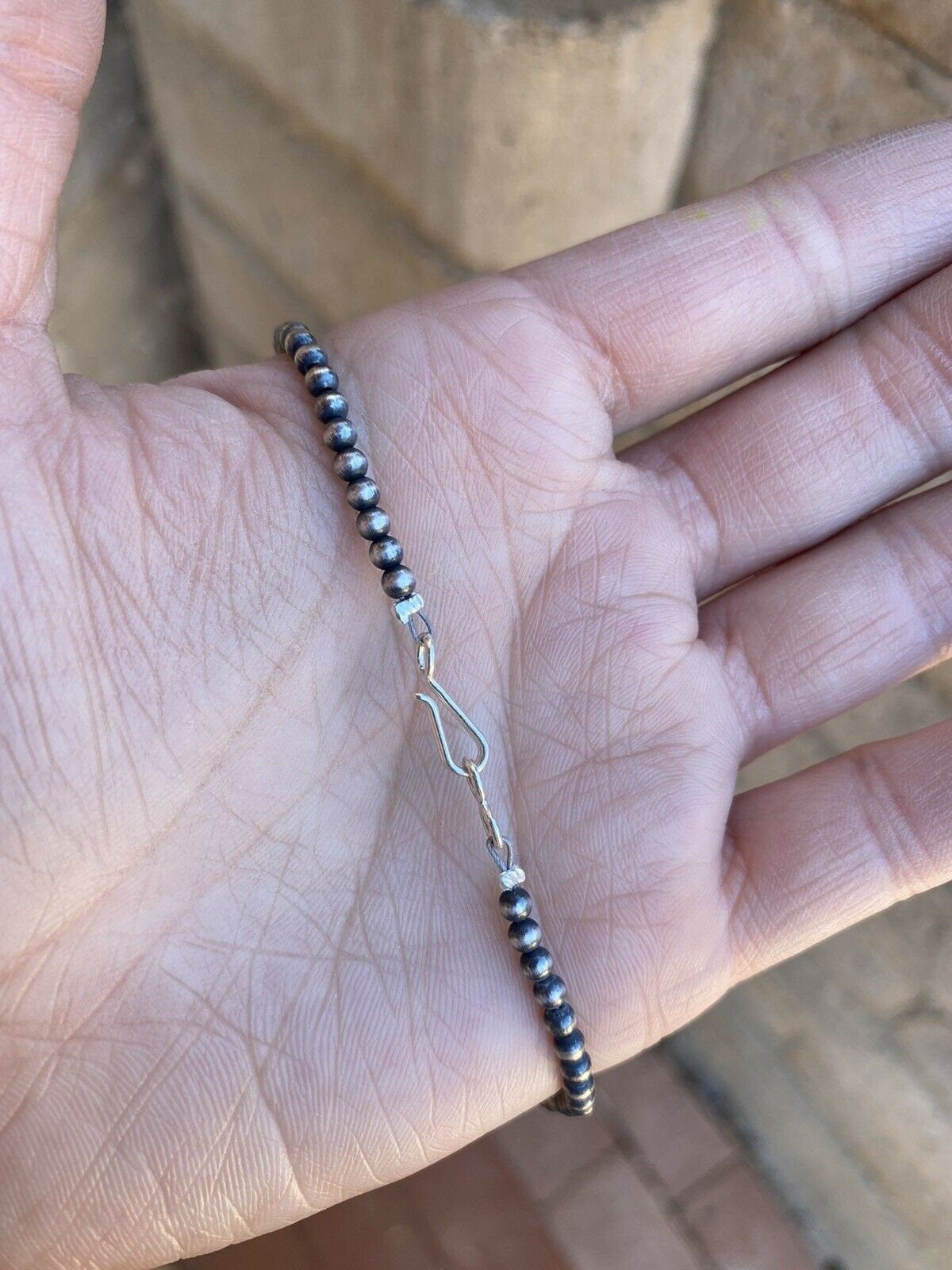 Handcrafted 3mm Sterling Silver Pearl Beaded Necklace