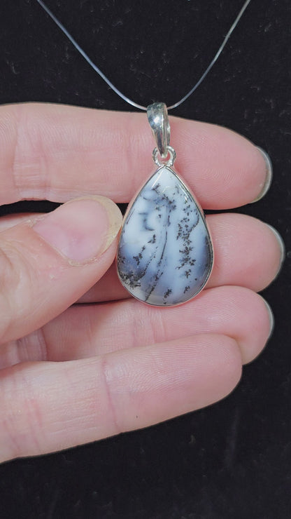 Sterling Silver Merlinite (Dendritic Opal) Pendant