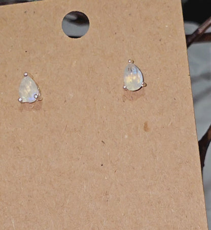.925 Sterling Silver Faceted Moon Stone Earrings