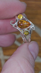 Multi-Stone, Baltic Amber Ring in Sterling silver