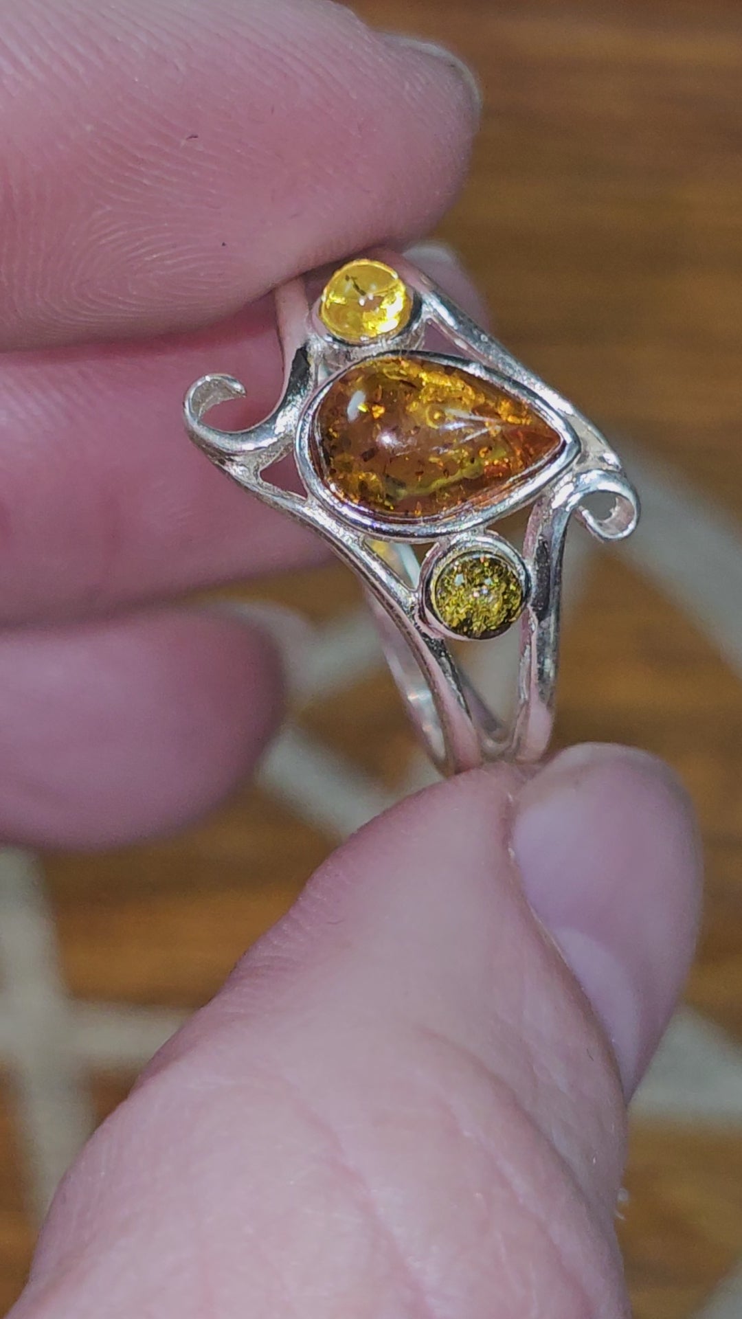 Multi-Stone, Baltic Amber Ring in Sterling silver
