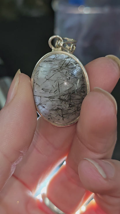Stunning Tourmaline in Quartz, .925 Sterling silver Pendant ONLY