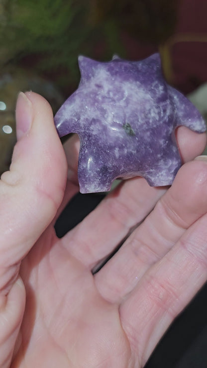 Gengar Pokemon carving in Lepidolite