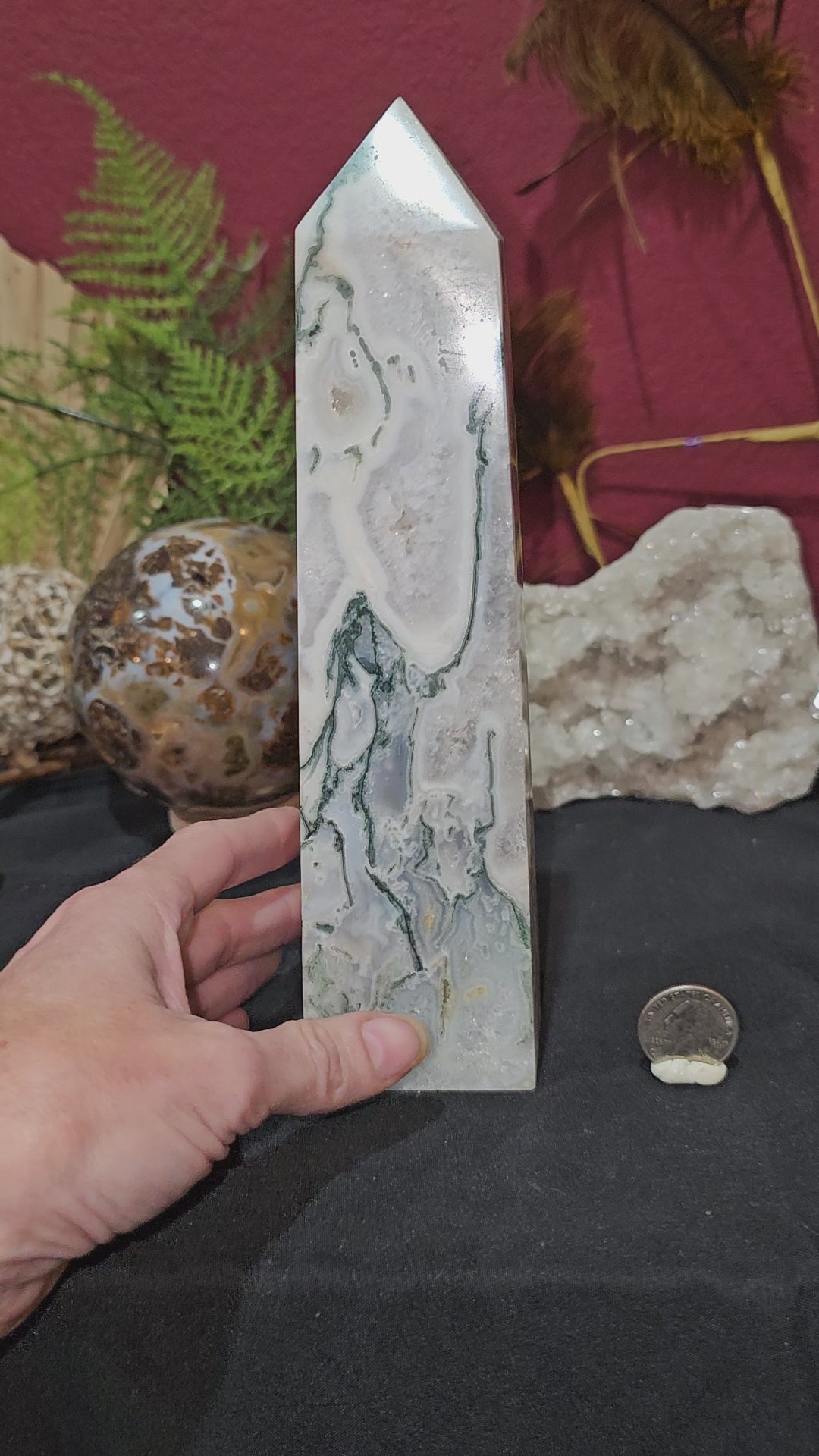 Big, Beautiful, Druzy Moss Agate Tower