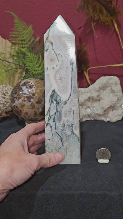 Big, Beautiful, Druzy Moss Agate Tower