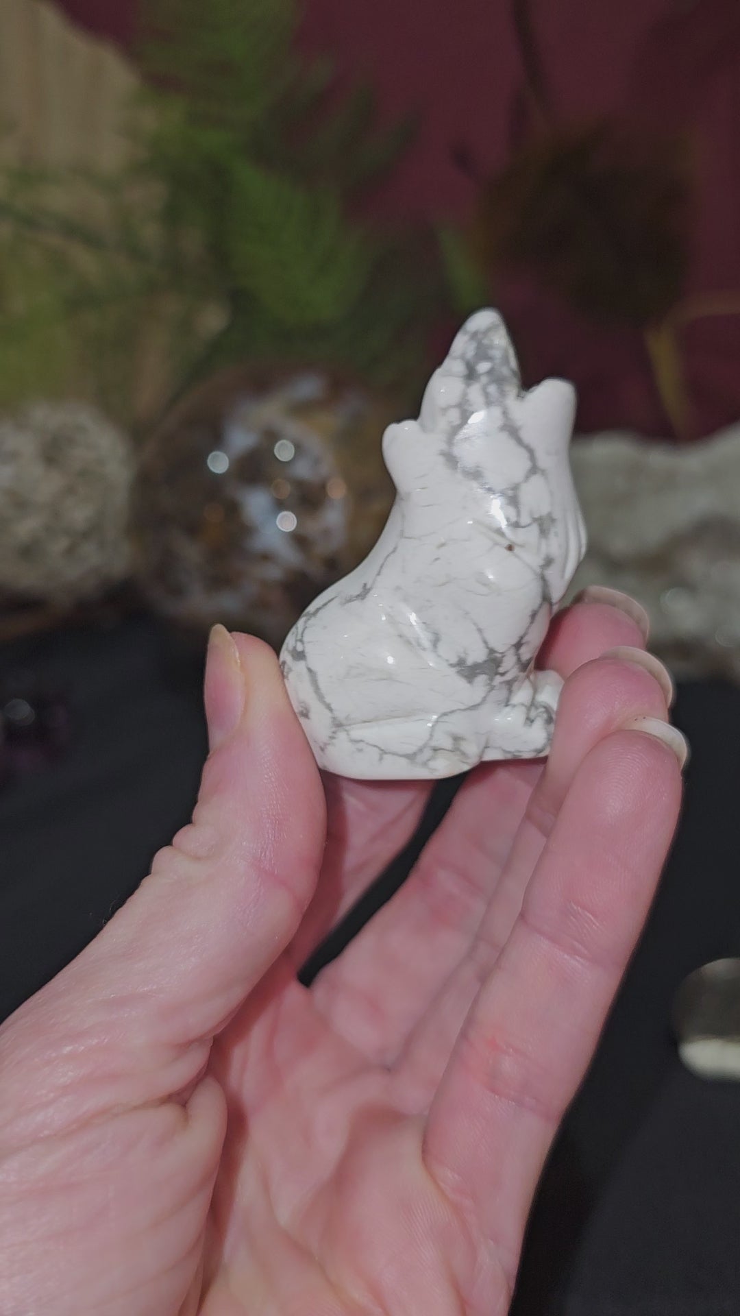 Howlite Wolf Carving
