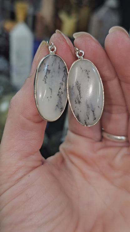 Merlinite (Dendritic Opal) Earrings set in .925 Silver