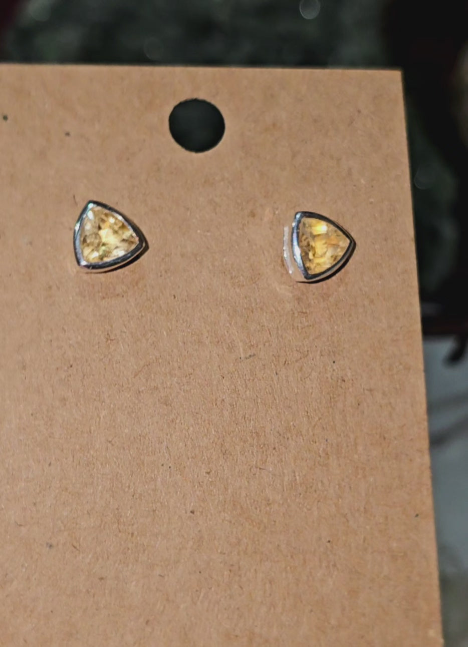 .925 Sterling Silver Faceted Citrine Studs