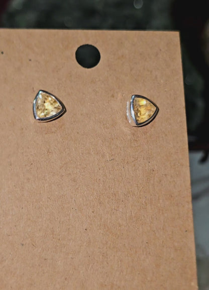 .925 Sterling Silver Faceted Citrine Studs