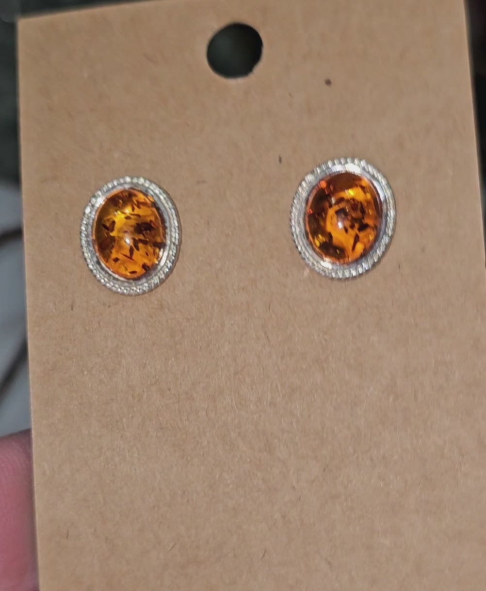 .925 Sterling Silver Baltic Amber earrings