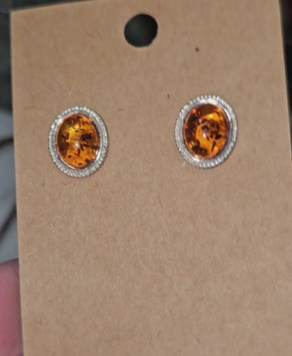 .925 Sterling Silver Baltic Amber earrings