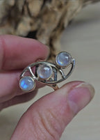 Stunning, Triple Moonstone Sterling Silver Ring. Sz 6