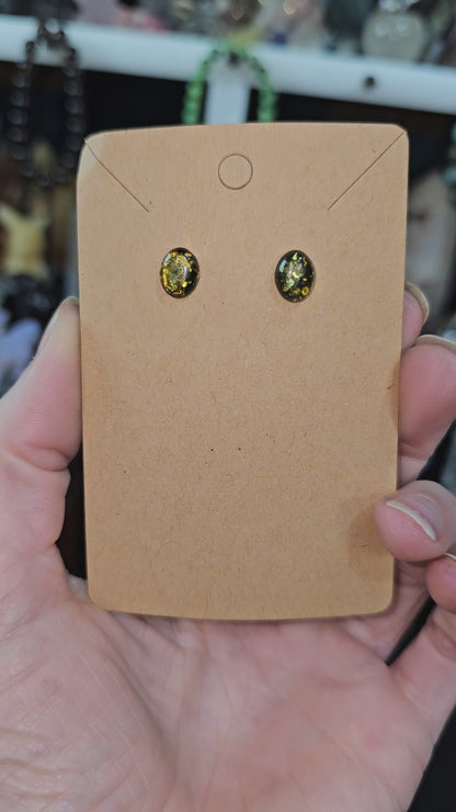 Green Baltic Amber Stud Earrings