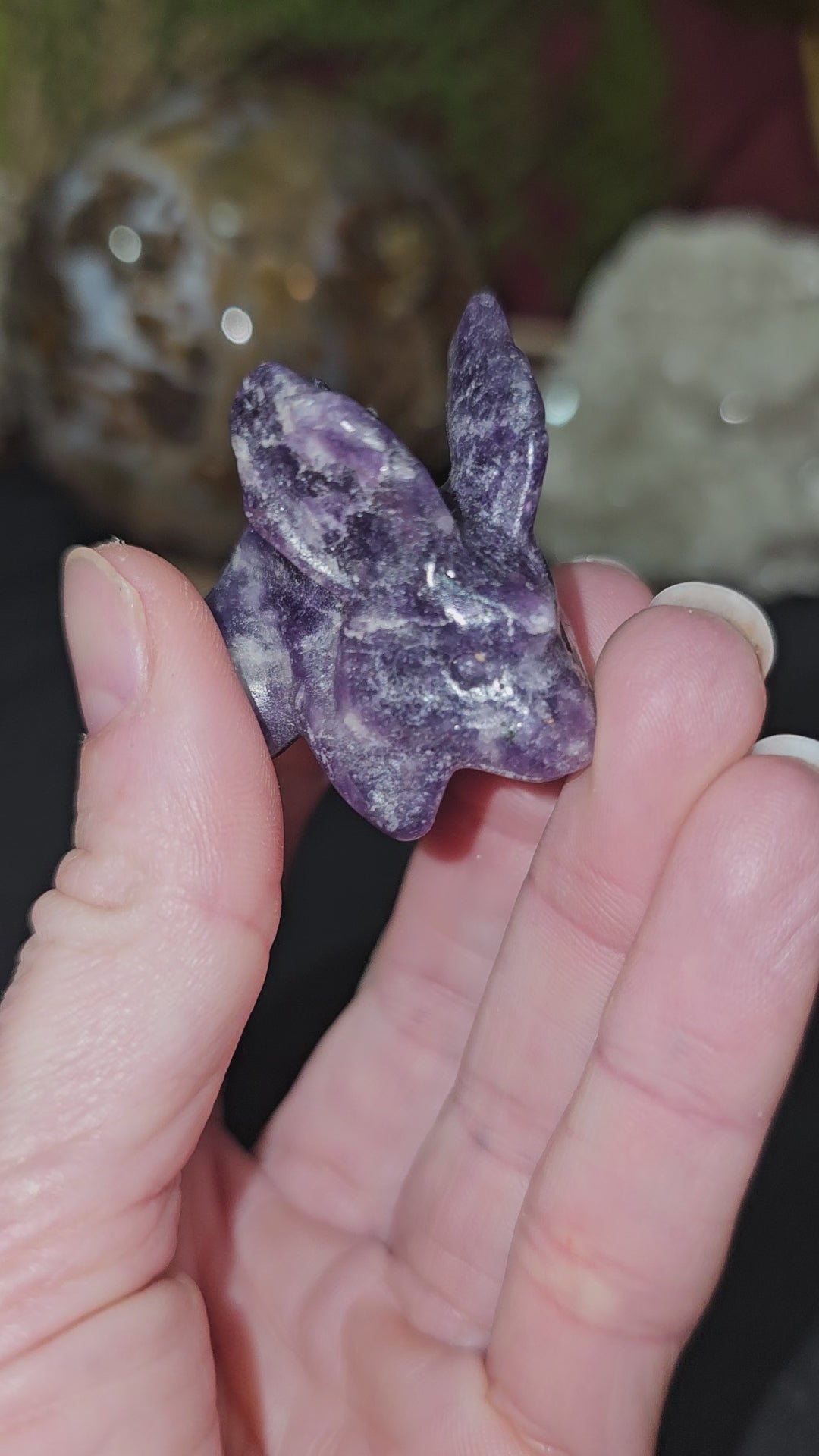 Rare Nidoran Pokemon carving in Lepidolite