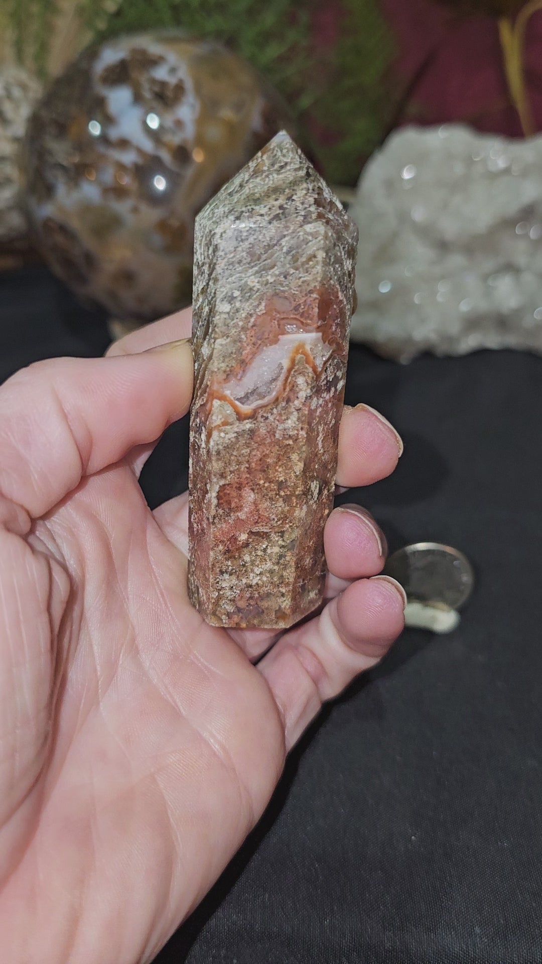 Druzy, Colorful, Red Moss Agate Point