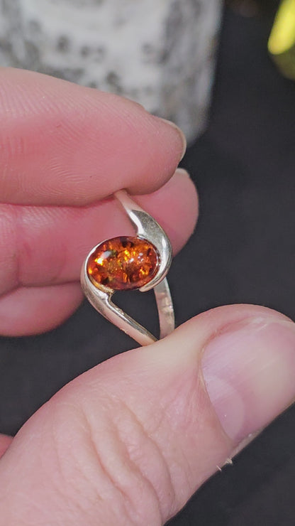 Stunning, Cognac Baltic Amber Ring set in .925 Sterling Silver