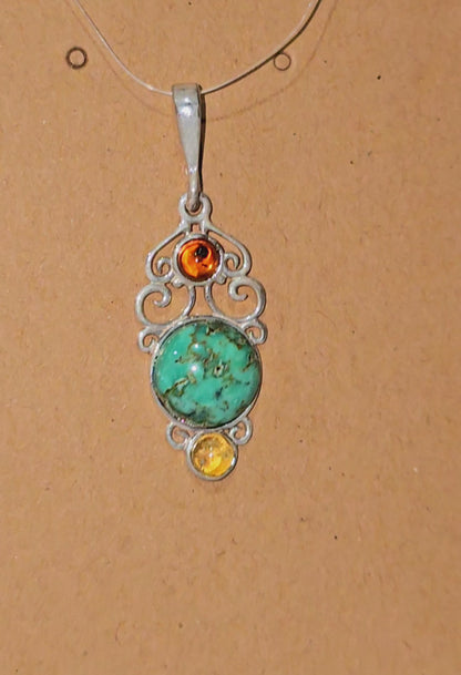Natural Kingman Turquoise with Baltic Amber