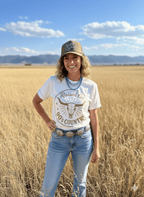 Raised On 90's Country Steer Skull Graphic Tee