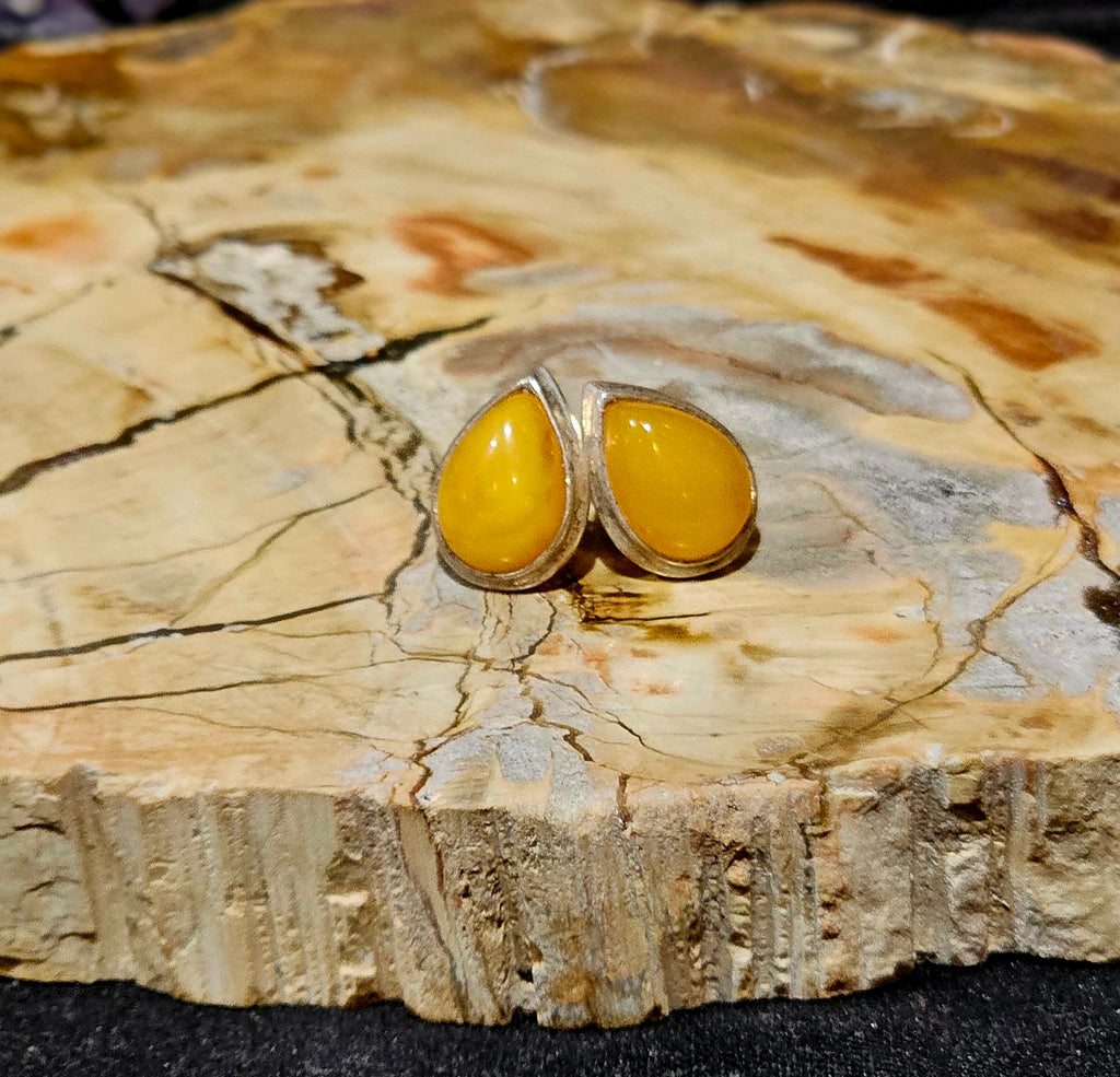 Royal Baltic Amber Teardrop Stud Earrings Sterling Silver (.925)