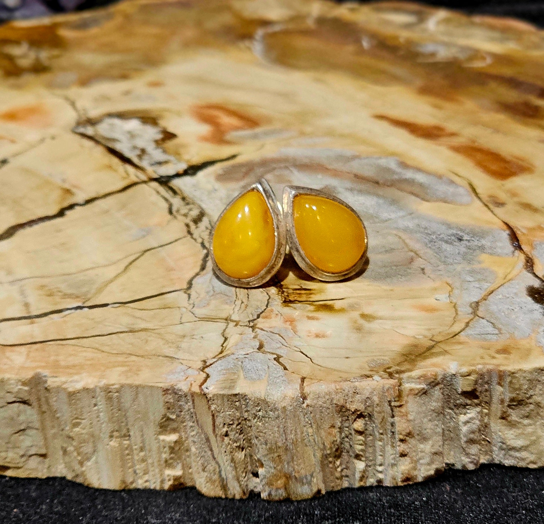 Royal Baltic Amber Teardrop Stud Earrings Sterling Silver (.925)