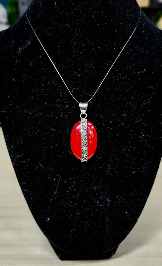 Red Coral Sterling silver pendant