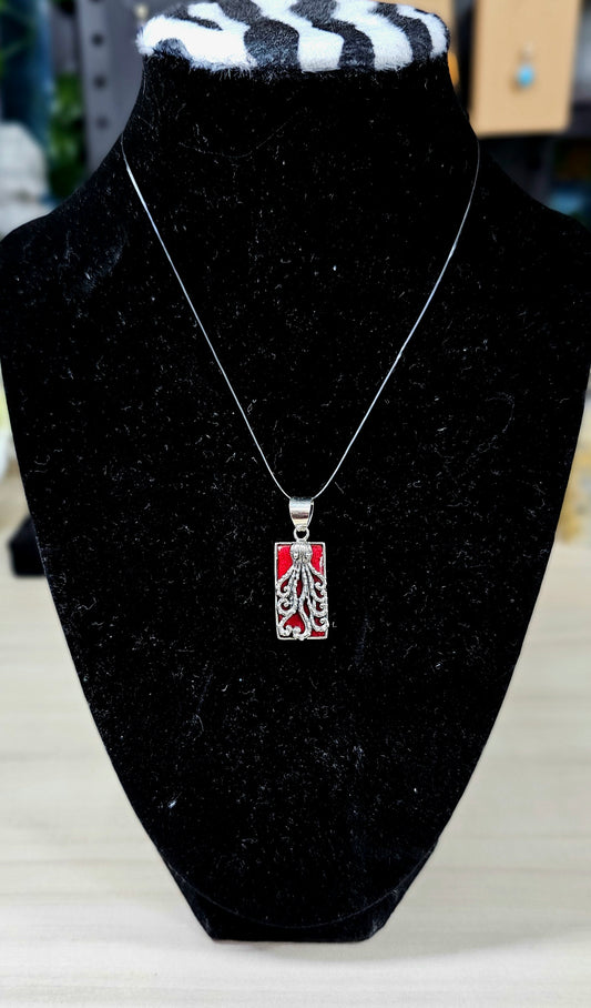 Red Coral Sterling Silver Octopus