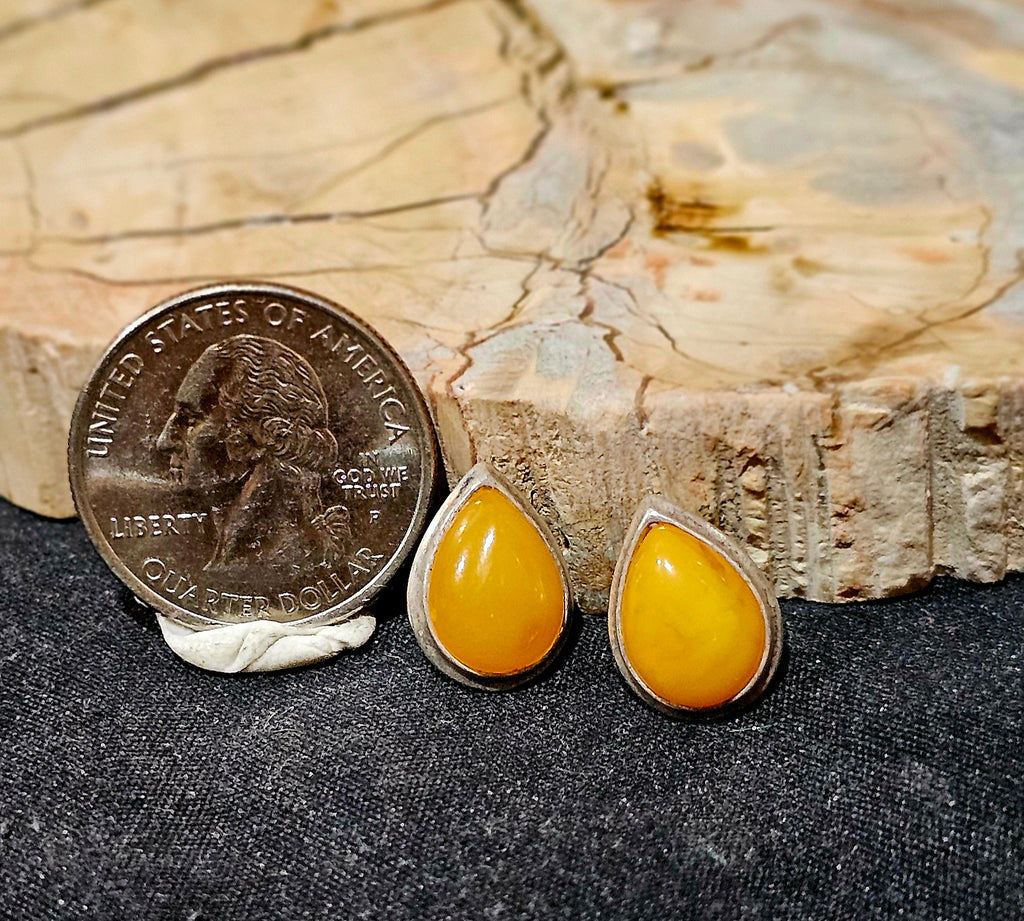 Royal Baltic Amber Teardrop Stud Earrings Sterling Silver (.925)