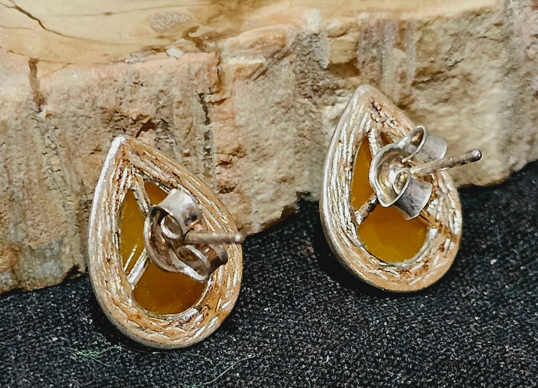 Royal Baltic Amber Teardrop Stud Earrings Sterling Silver (.925)