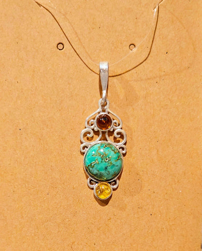 Natural Kingman Turquoise with Baltic Amber