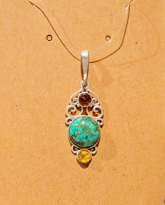 Natural Kingman Turquoise with Baltic Amber