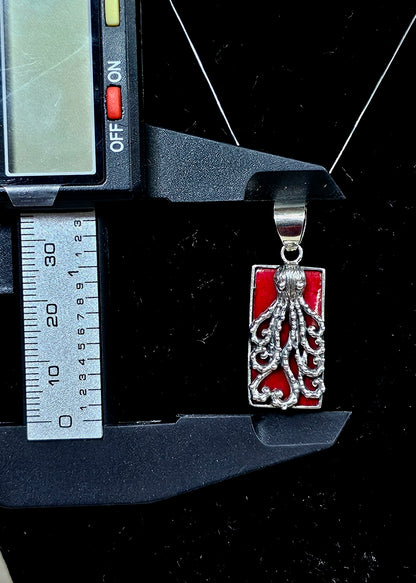 Red Coral Sterling Silver Octopus