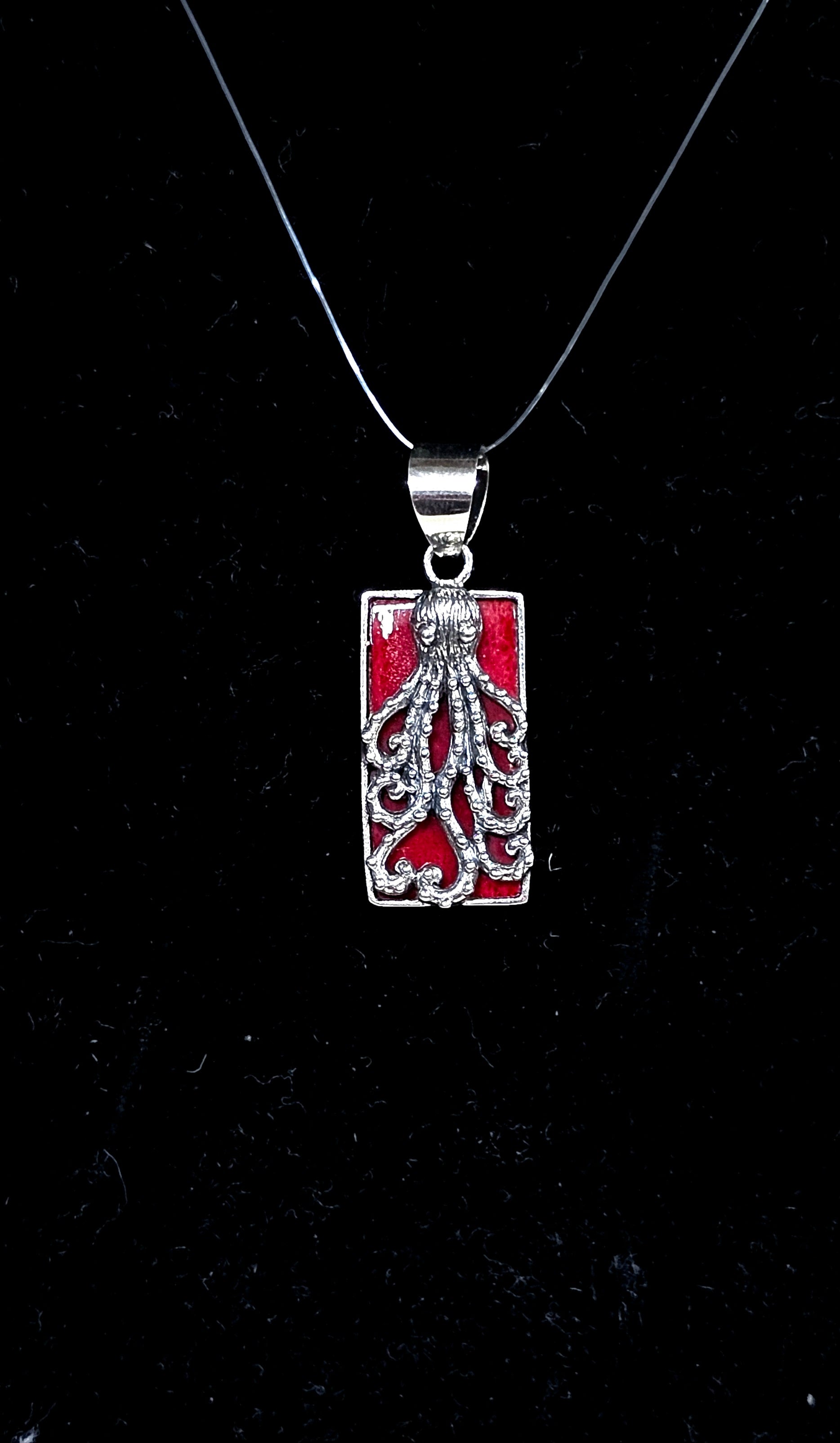 Red Coral Sterling Silver Octopus