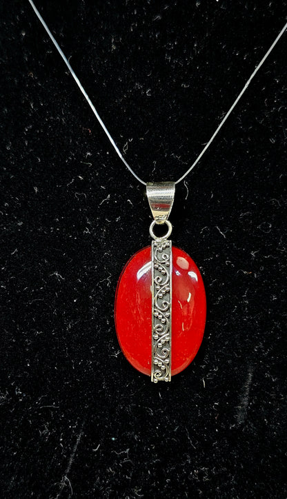 Red Coral Sterling silver pendant