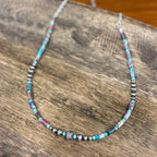 Corrugated Silver Pearl and Jasper Barrel Bead Necklace